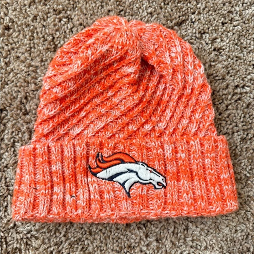 Denver Broncos New Era Knit Beanie Hat Orange & White Women’s One Size